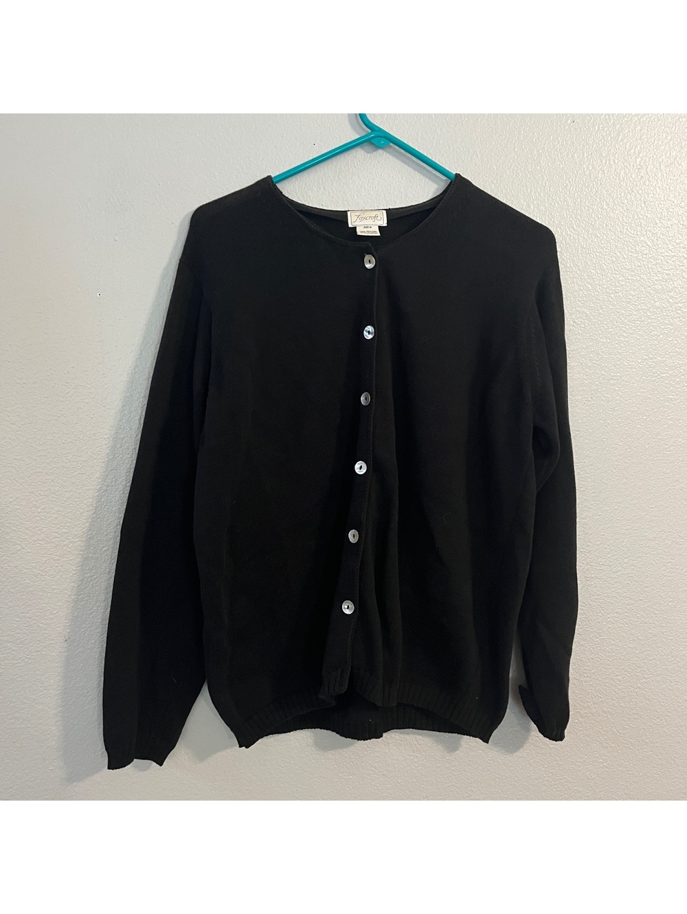 Foxcroft Womens M Black Cardigan Sweater 100% Cotton Button Front Classic